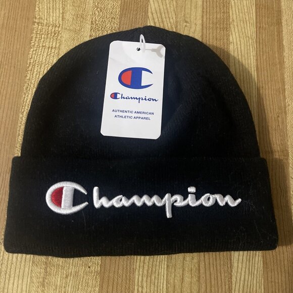 NWT Champion Beanie Winter Hat Blue Logo Script Spellout Hip Hop Streetwear - Picture 1 of 6